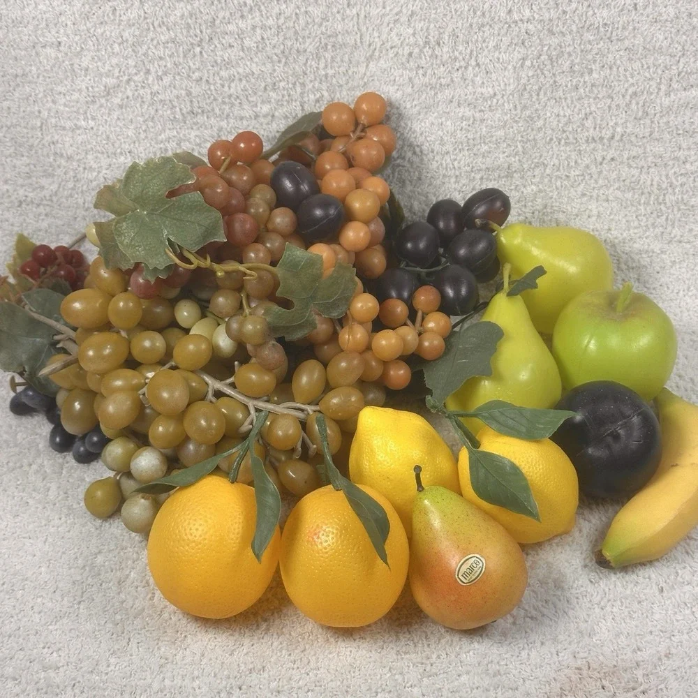Vintage‎ Plastic Fruit Life Size Banana Orange Pear Grapes Cherry